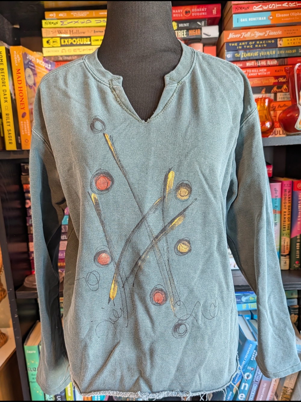 Kunky’sOriginal Hand Painted Abstract Crew Neck Sage Green Sweatshirt Size Small